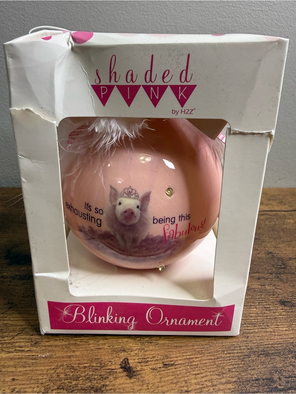 Shaded Pink Blinking Ornament - Pink Pig Design by H2Z
